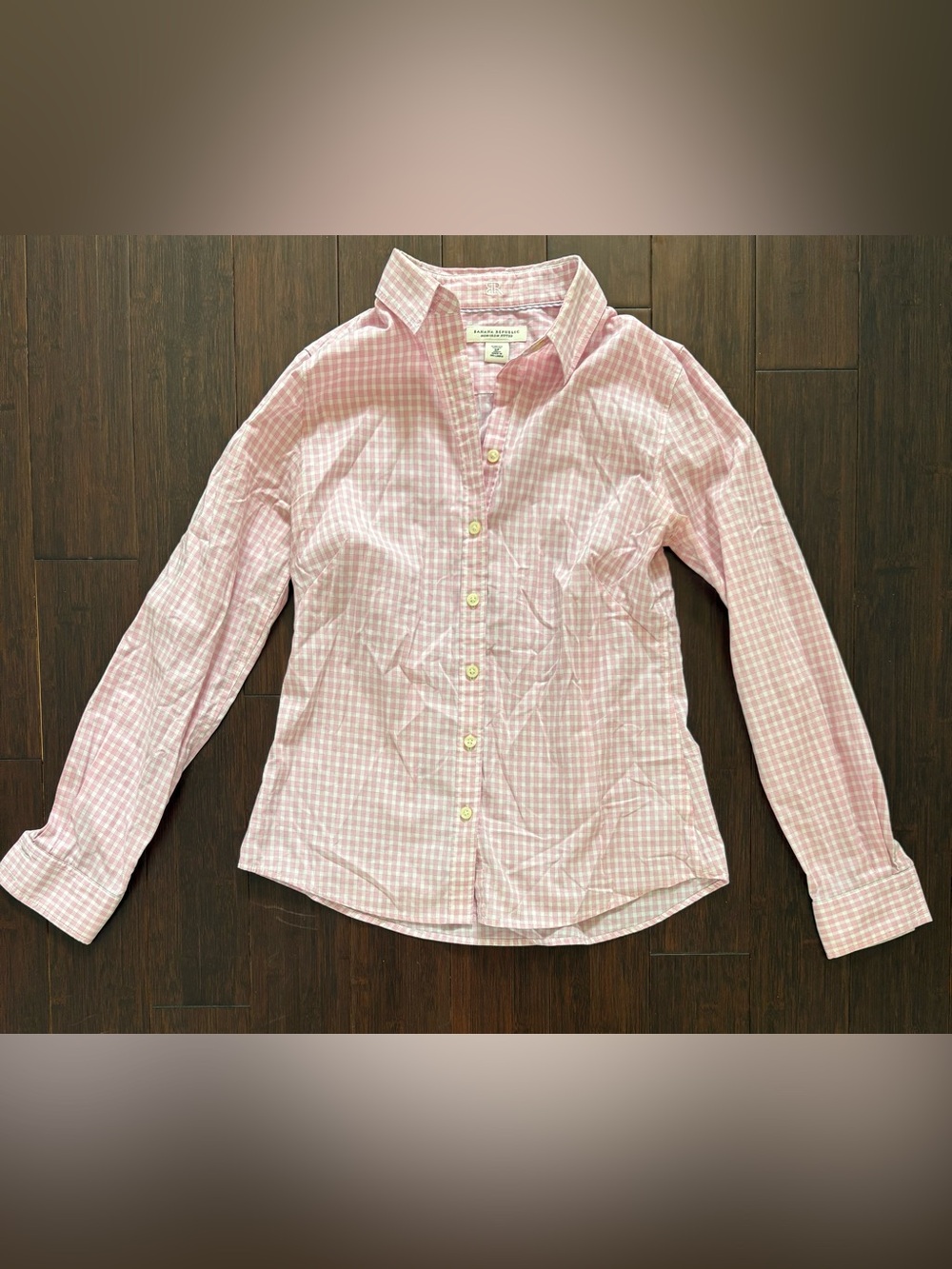 Banana Republic Pink Gingham Button-Down Shirt Ladies 8 petite